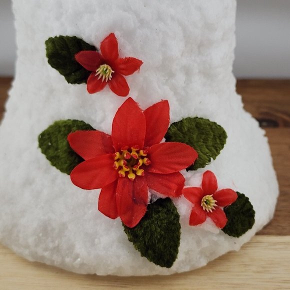 Vintage White Frosting Wax Christmas Bell Candle 3.5" red poinsettia - Picture 4 of 12